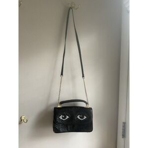 Betsey Johnson Black Shoulder Bag Purse Sequin Eyes Trolls Clutch Kitsch Whimsy